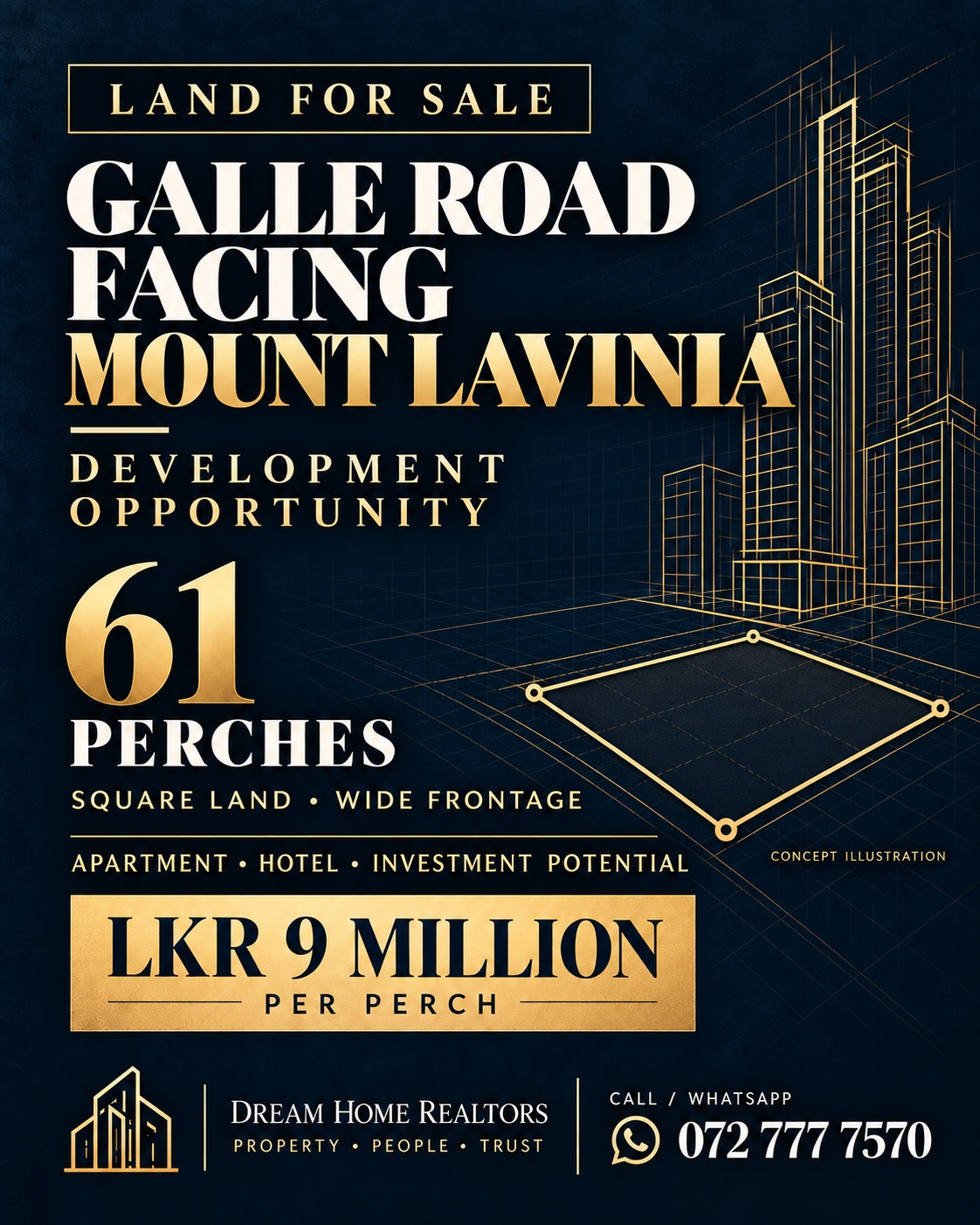 Galle Road-facing land in Mount Lavinia marketing poster